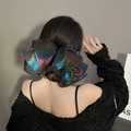 Iridescent oversized chiffon bow hair clip with shimmering colorful aurora effect for women - Iridescent Black