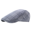 Classic British grey-blue plaid newsboy cap in breathable cotton-linen fabric for women - Back Adjustable Style / Dark Gray