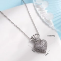 Silver heart crown pendant necklace with micro-paved cubic zirconia in 24x16mm size - Silver Crown Heart Necklace