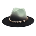 Détail de la chaîne dorée et du dégradé de feutre sur ce chapeau fedora à larges bords - M (56-58cm) / Vert Menthe + Noir