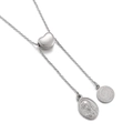Collana a Y in argento con cursore a cuore, medaglia religiosa e pendente a moneta - Stile Cursore a Cuore/Doppio Pendente (KN198926-Z) / Color Acciaio