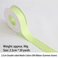 Summer green 2.5cm matte cotton ribbon roll for gift wrapping and flower bouquet decor - Double-sided Matte Cotton / 2.5cm Wide * 20 Yards / Summer Green