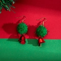 Christmas bow earrings with green pom poms and red bells on festive background - Single Green Pom Pom Red Bell
