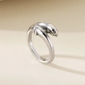 Macro shot of silver dolphin bypass ring featuring detailed marine life design - US 6 / Double Dolphin Open Style-Steel (KR82508-HX) / Steel