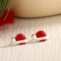 Fashionable red and white enamel Christmas hat stud earrings with elegant gold plating - Cloud Santa Hat (EAR0017)