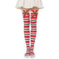Christmas over-the-knee socks with red and green stripes and decorative red bows - Red Green White Striped Socks with Double Bow
