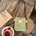 Cute plush crossbody bag featuring yellow and blue stripes with a soft fleece texture - Yellow Stripe