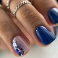 Blue glitter gradient press-on nails in short square shape with glossy finish - Yellow Jelly Glue Set (With File)