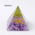 Orgonite pyramid with amethyst base and peridot tree of life featuring copper wire - TREE001-Tree of Life/Green Stones/Purple Stones