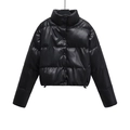 Veste matelassée courte en simili cuir noir pour femme avec col montant et boutons - XS / Noir