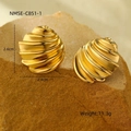 Detailed view of 18K gold plated spiral earrings on stone, 2.6cm x 2.4cm size - Mirror Spiral Ocean Wave Stud Earrings