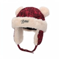 Winter baby aviator hat featuring red leopard print and plush faux fur ear flaps - Dark Red Letter Embroidery Style (Dark Red F)