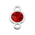 Silver alloy jewelry connector with multifaceted red birthstone crystal for DIY bracelets - Red