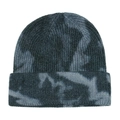 Detailed view of the thick ribbed knit texture and blue tie-dye pattern on this winter beanie - M (56-58cm) / Grey Tie Dye