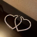 Sparkly large heart-shaped hoop earrings with full rhinestone inlay in silver finish - Silver Heart Silver Earring Post (Full Rhinestones)