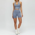 Ensemble yoga sans couture bleu gris avec haut dos nu et short taille haute - S / Haut Et Bas / Ensemble deux pièces (Soutien-gorge + Short) / Bleu aster