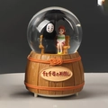 Rotating musical snow globe featuring Spirito Away characters with a barrel base - -013 Sitting Posture / Large 100mm Snow + Light