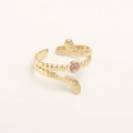 Adjustable gold plated stainless steel open ring with pink natural stone and hammered finish - RA03-7/Gold Pink Stone/Hammered Beaded