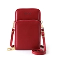 Red crossbody cell phone bag with golden zippers and adjustable strap for women - Burgundy