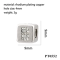Macro detail of cubic zircon initial B letter bead with 4mm hole and rhodium plating - Letter B (PT0552)