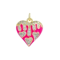 Pink enamel heart pendant in 18K gold plating with clear gemstone dripping design - Deep Pink