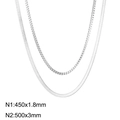 Silver layered necklace set with 1.8mm box chain and 3mm flat snake chain - Silver Thin Box Chain 450x1.8mm and Thick Snake Chain 500x3mm (KN232356-Z)