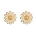 Detailed view of daisy stud earrings with white enamel petals and gold centers - Style A Gold / 1 Pair