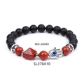 Hamsa Hand and Evil Eye beaded bracelet with Red Jasper stones and black matte beads - Red Jasper