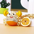Gold-plated crab keychain with crystals and a round fortune coin lucky charm - Yellow Lucky Crab with Coin