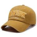 Vintage ginger yellow washed cotton baseball cap with New York 1625 3D embroidery - One Size Adjustable / Yellow