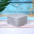 Gray woven texture square jewelry box with metal zipper for portable travel storage - 10x10x5cm / Gray