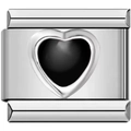 Silver stainless steel modular bead charm with black heart inlay for DIY bracelet - 0101-heart Black