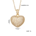 Golden heart pendant necklace with cubic zirconia pave and detailed size measurements - Full Diamond Heart 1776