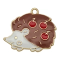 Hedgehog enamel pendant with gold trim and cherry pattern for creative DIY keychains - 24x29mm Cherry Hedgehog (20290)