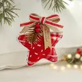 Red star fabric Christmas ornament with bow, berries and Merry Christmas tag - Linen Five-pointed Star