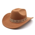 Détail du bandeau brodé à motifs géométriques sur un chapeau fedora en feutre de laine - M(56-58cm) / Kaki