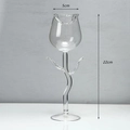 Elegant rose shaped glass wine goblet with detailed stem and leaves 22cm height - 150ml Transparent