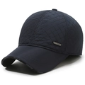 Gesteppte dunkelblaue Winter-Baseballkappe für Herren mit Ohrenschutz und Metalldekor - Verstellbar / Marineblau