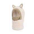 Cream white plush fleece integrated hooded scarf with cute ears and knit trim for kids - Beige