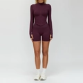 Ensemble de sport sans couture bordeaux pour femme avec veste zippée et short - S / Haut Et Bas / Ensemble 2 Pièces (Veste+Short) / Rouge prune