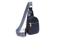 Bolso de pecho de cuero vegano azul oscuro con correa tejida a rayas azules y blancas - Pequeño / Azul oscuro