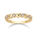 Detail shot of golden heart-shaped ring with sparkling white cubic zirconia stones - R14904+gra/black Card / US Size 7 / Circumference 54.3mm