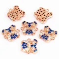 French Bulldog connector in rose gold finish with micro-pave blue and white crystals - Rose Gold Plated French Bulldog with Blue Zirconia