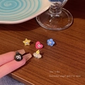 Cute cartoon stud earring set featuring colorful resin stars, hearts, and soot sprites - A1605 Multicolor