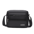 Bandolera de nailon negro para hombre con múltiples bolsillos con cremallera y logo metálico - Negro