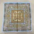 Sky blue square silk scarf with golden baroque patterns and vintage floral prints - Light Blue Cashew Square Scarf / 65