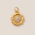 Detailed view of 18K gold plated sunflower pendant with sparkling crystal inlay - Single Pendant (No Chain) / Sunflower Style