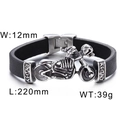 Men's black leather braid bracelet with silver skull rider motorcycle charm - Skull Biker (KB59312-BD)