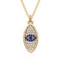 Detailed close-up of 18K gold evil eye pendant with blue and white zircon stones - Marquise Shape Style (D182)