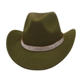 Detail of olive green wool felt cowboy hat featuring a sparkling rhinestone decorative band - 57cm / Army Green